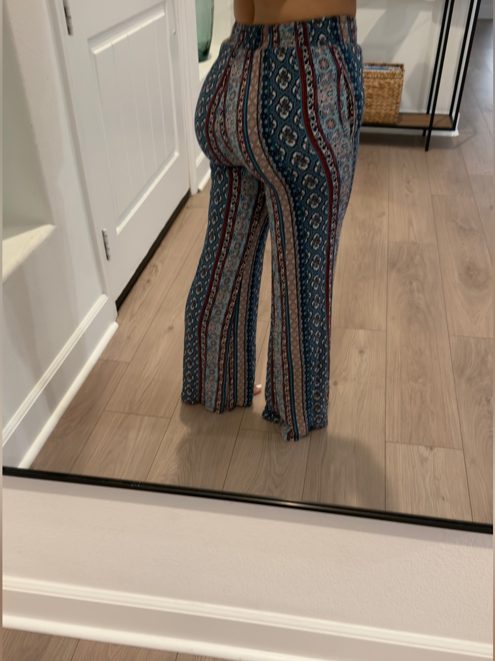 Boho Teal, Burgundy and Cream Wide Leg Printed Pants - Picture 6 of 6